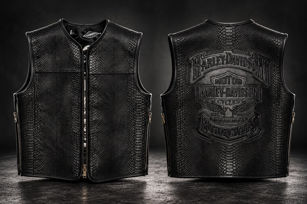 Embossed Motorcycle Vest front