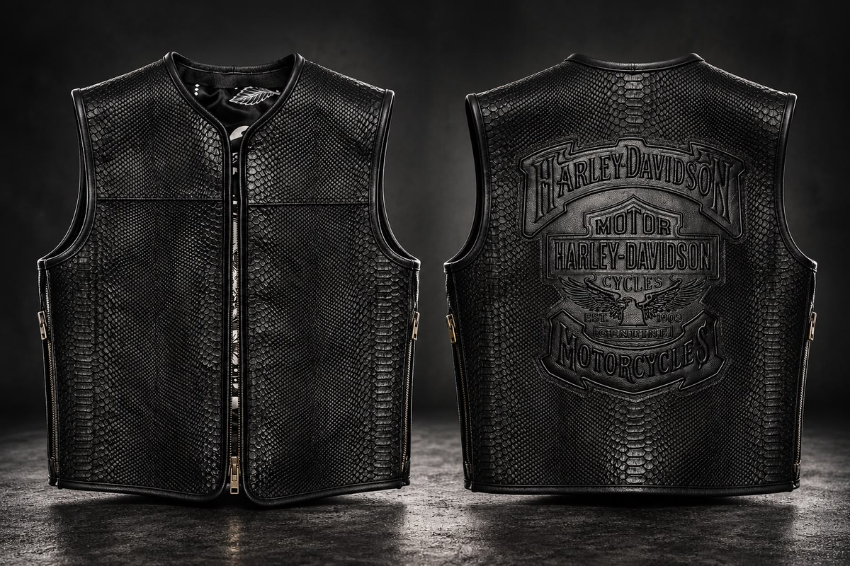 Embossed Motorcycle Vest front